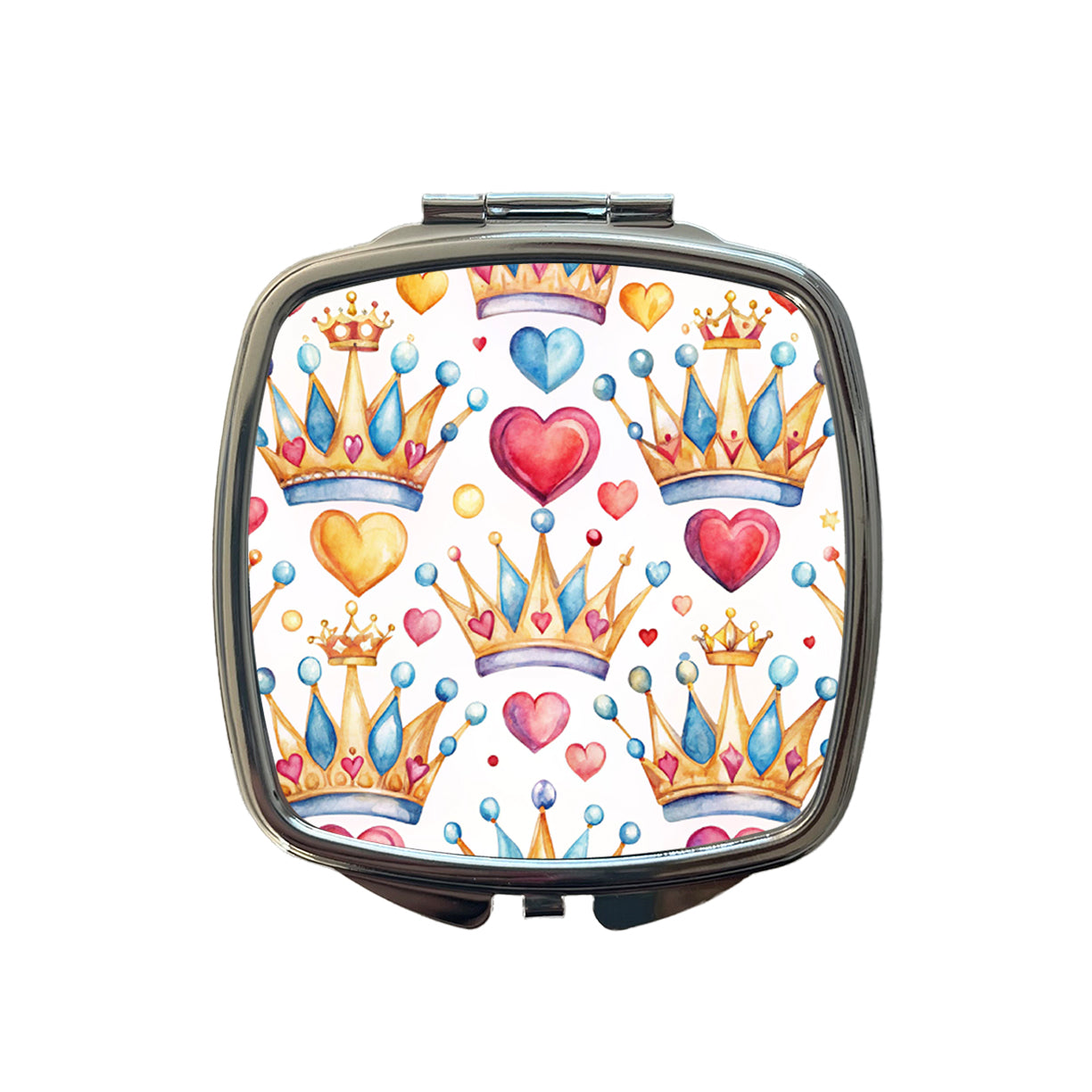 Crowns Royalty Tiaras Hearts Watercolor Small Travel Purse Handbag Pocket Makeup Compact Mirror