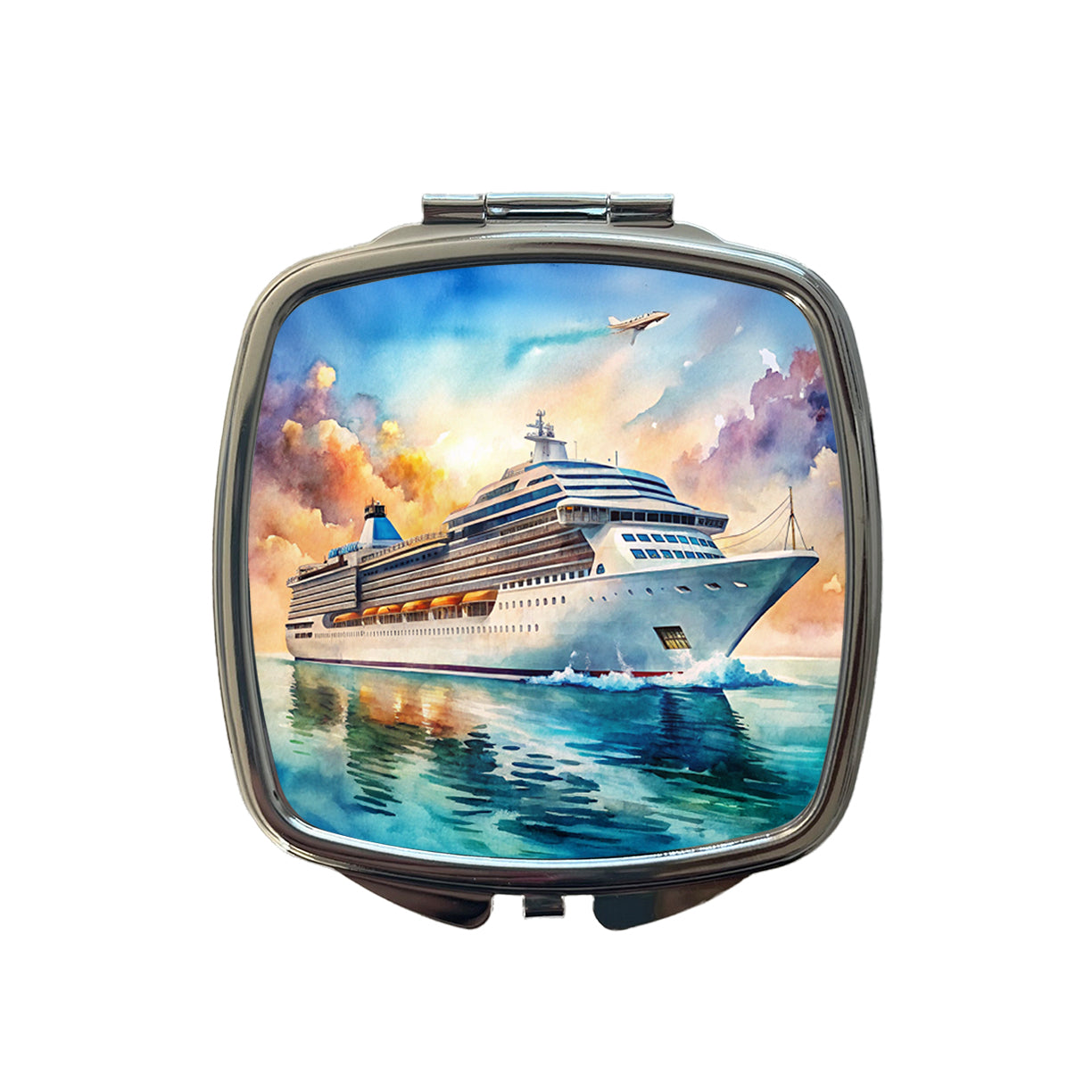 Cruise Ship At Sea Bon Voyage Watercolor Small Travel Purse Handbag Pocket Makeup Compact Mirror
