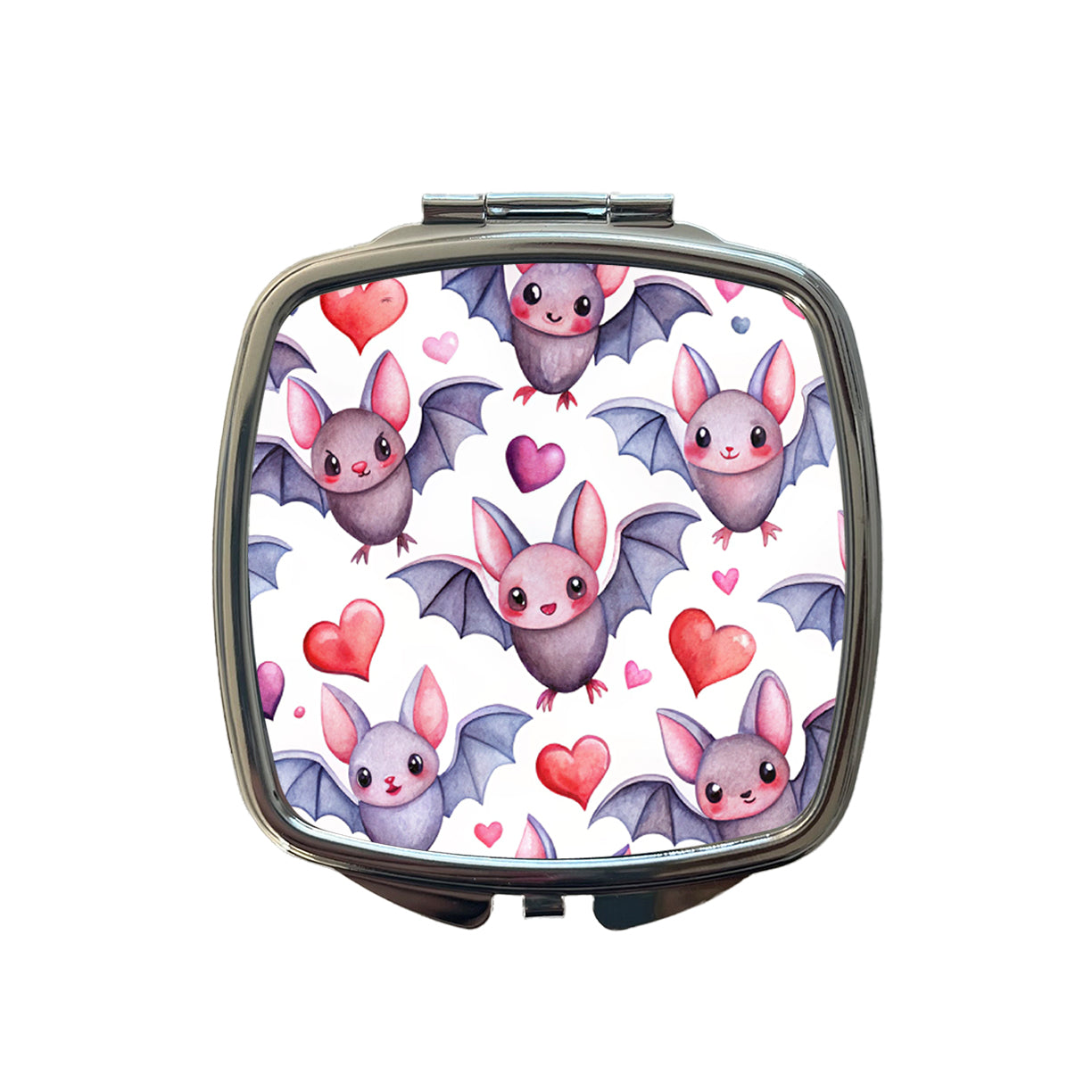 Cute Bats Hearts Watercolor Small Travel Purse Handbag Pocket Makeup Compact Mirror