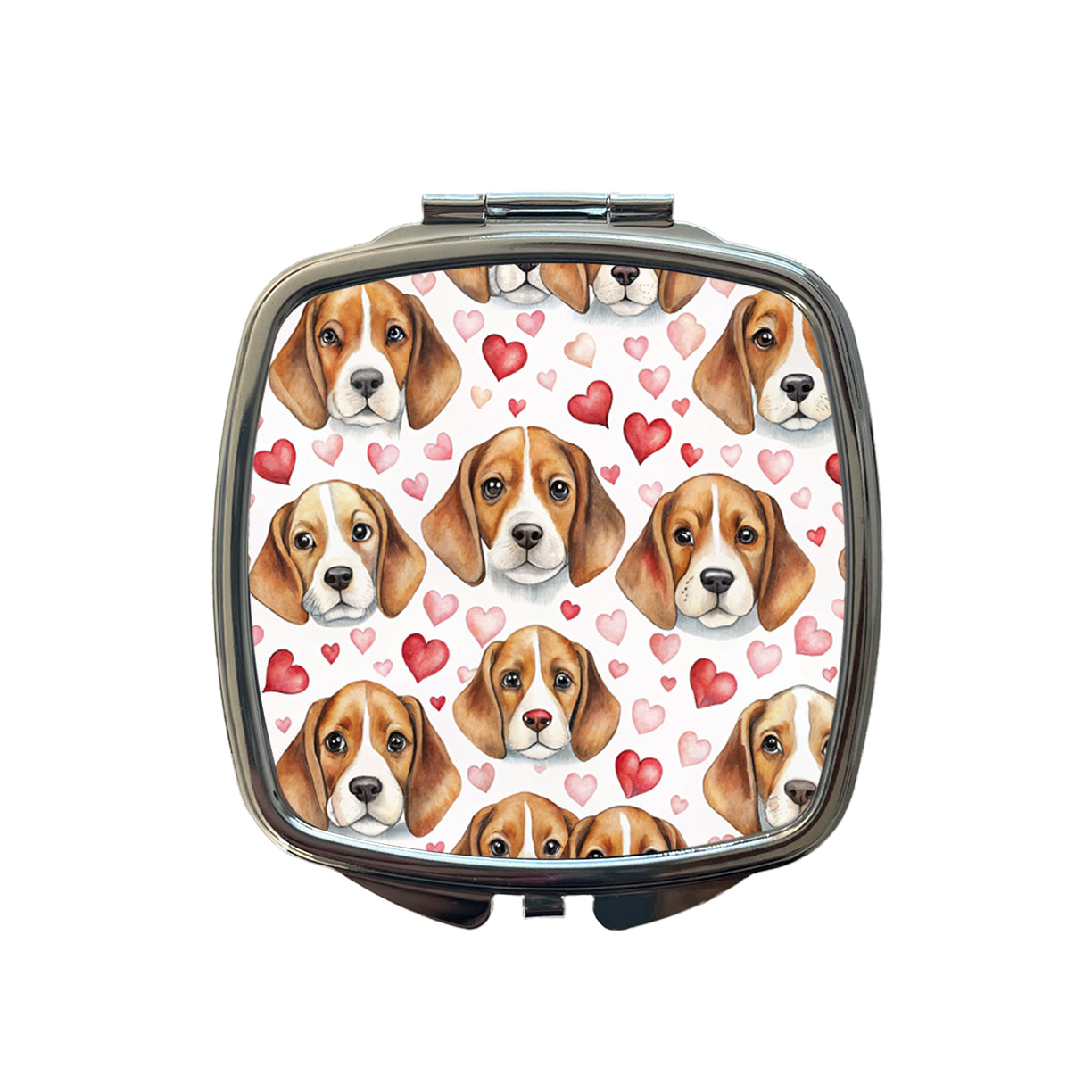Cute Beagle Dog Faces Hearts Small Travel Purse Handbag Pocket Makeup Compact Mirror