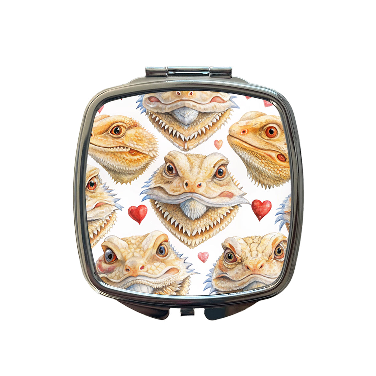 Cute Bearded Dragon Faces Hearts Small Travel Purse Handbag Pocket Makeup Compact Mirror