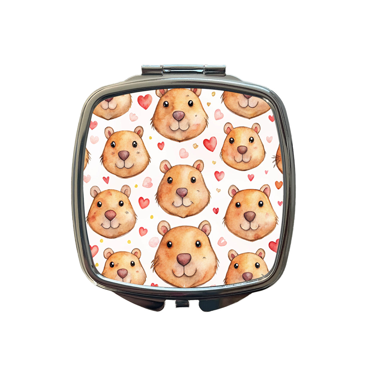 Cute Capybara Faces Hearts Small Travel Purse Handbag Pocket Makeup Compact Mirror