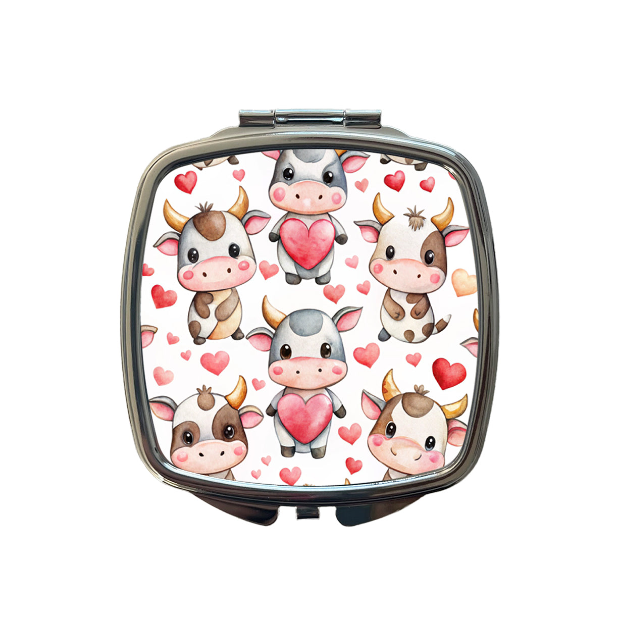 Cute Cows Hearts Watercolor Small Travel Purse Handbag Pocket Makeup Compact Mirror