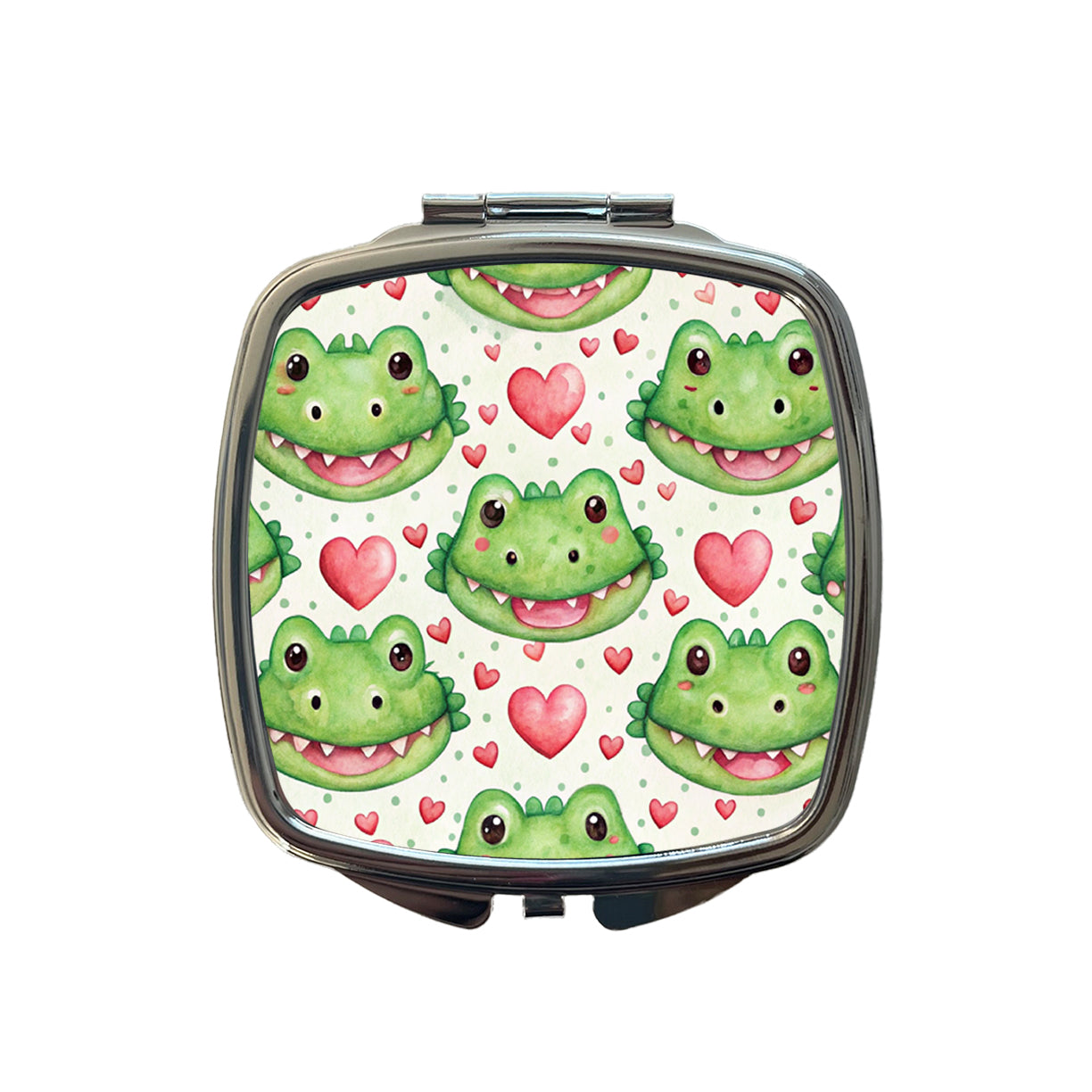 Cute Crocodile Alligator Faces Hearts Small Travel Purse Handbag Pocket Makeup Compact Mirror