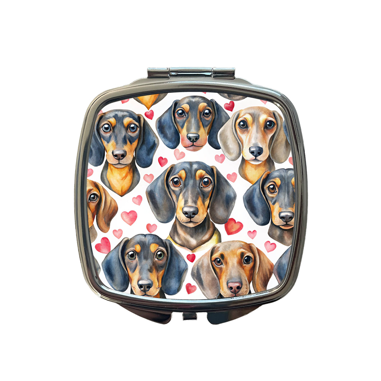 Cute Dachshund Dog Faces Hearts Small Travel Purse Handbag Pocket Makeup Compact Mirror