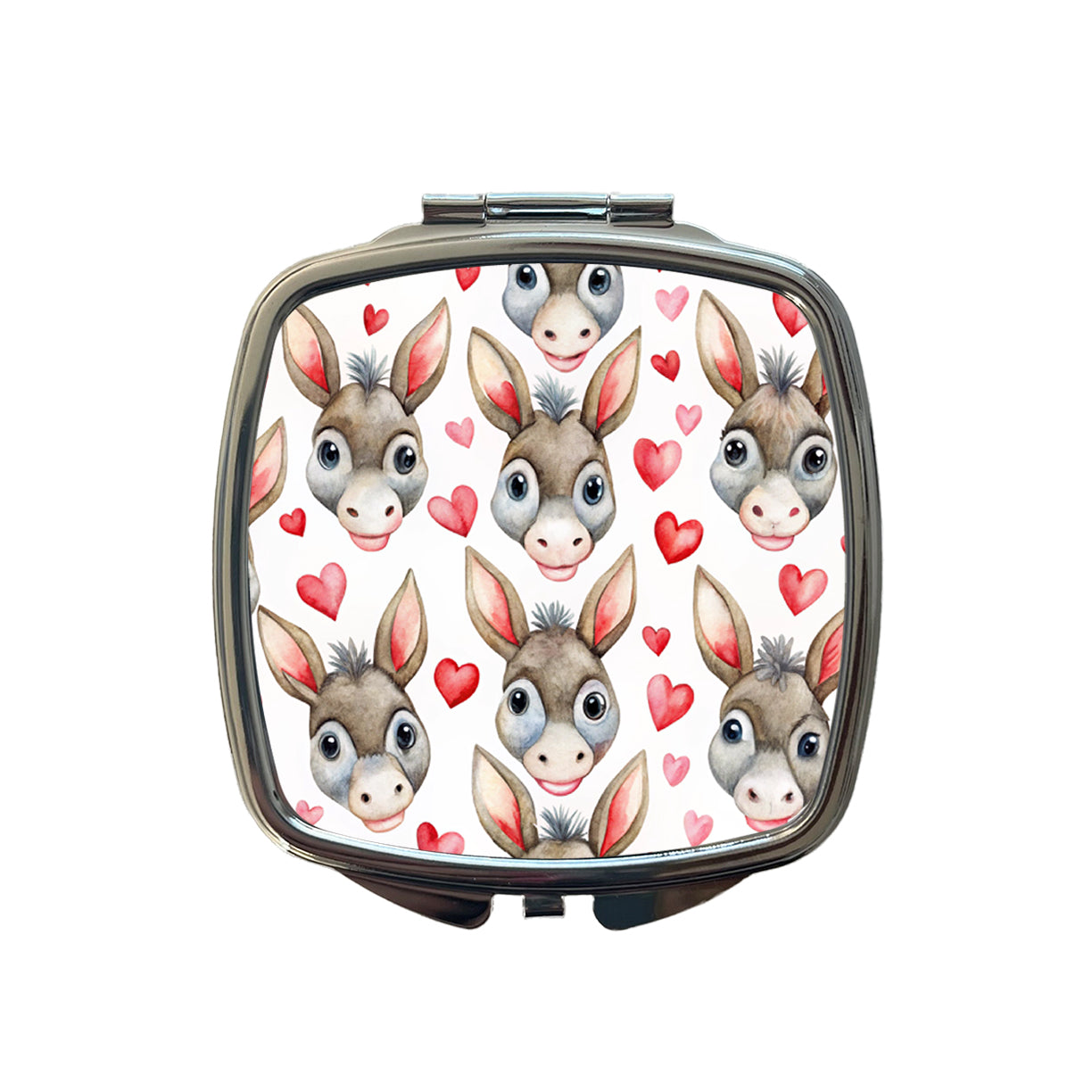 Cute Donkey Faces Hearts Watercolor Small Travel Purse Handbag Pocket Makeup Compact Mirror