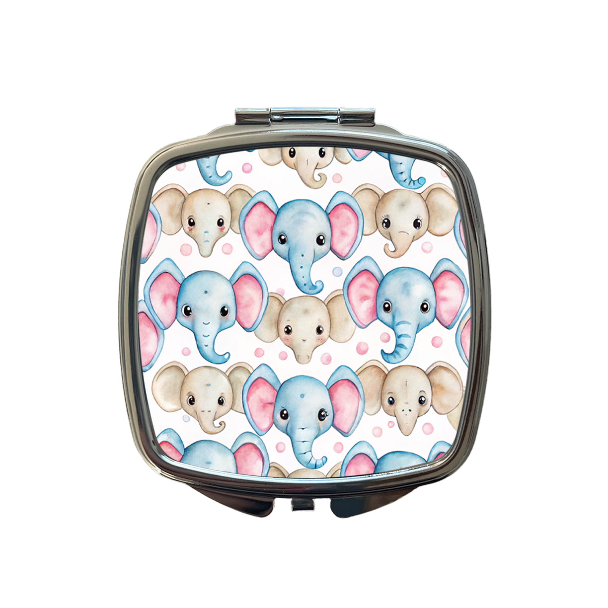 Cute Elephant Faces Watercolor Small Travel Purse Handbag Pocket Makeup Compact Mirror