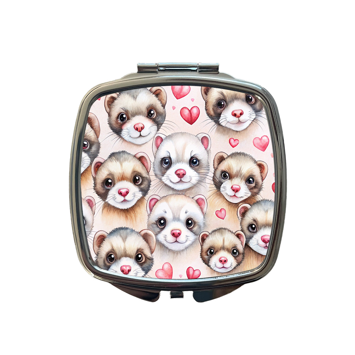 Cute Ferret Faces Hearts Watercolor Small Travel Purse Handbag Pocket Makeup Compact Mirror