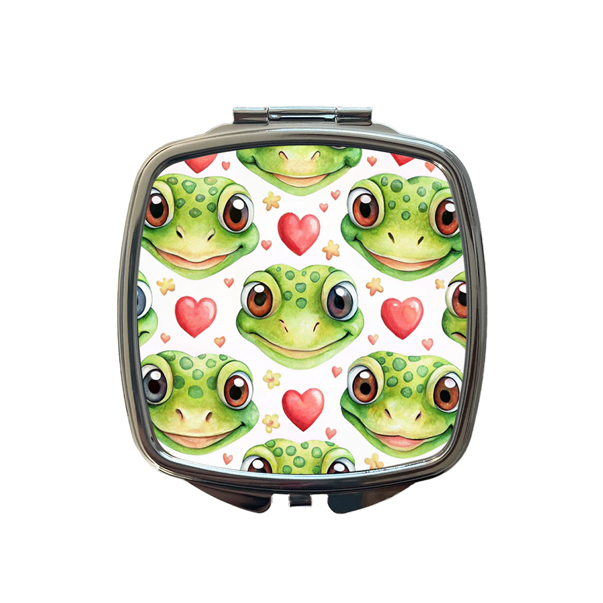 Cute Gecko Faces Hearts Watercolor Small Travel Purse Handbag Pocket Makeup Compact Mirror