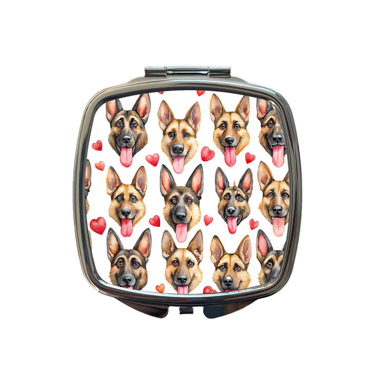 Cute German Shepherd Dog Faces Hearts Small Travel Purse Handbag Pocket Makeup Compact Mirror
