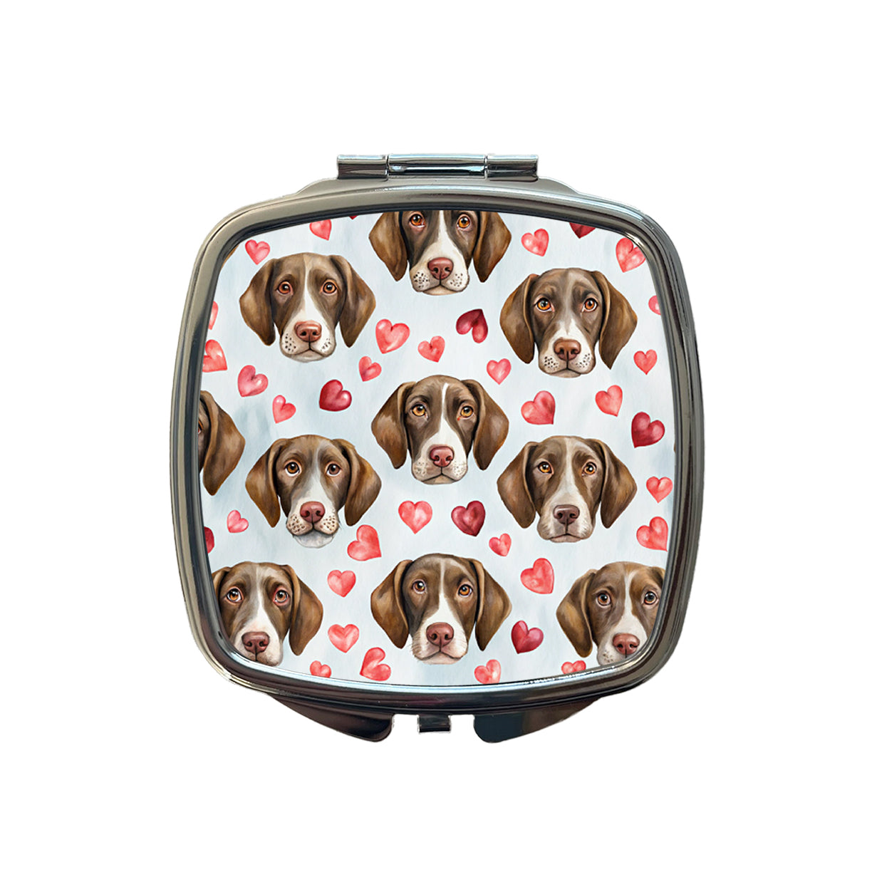 Cute German Shorthaired Pointer Dog Faces Hearts Small Travel Purse Handbag Pocket Makeup Compact Mirror