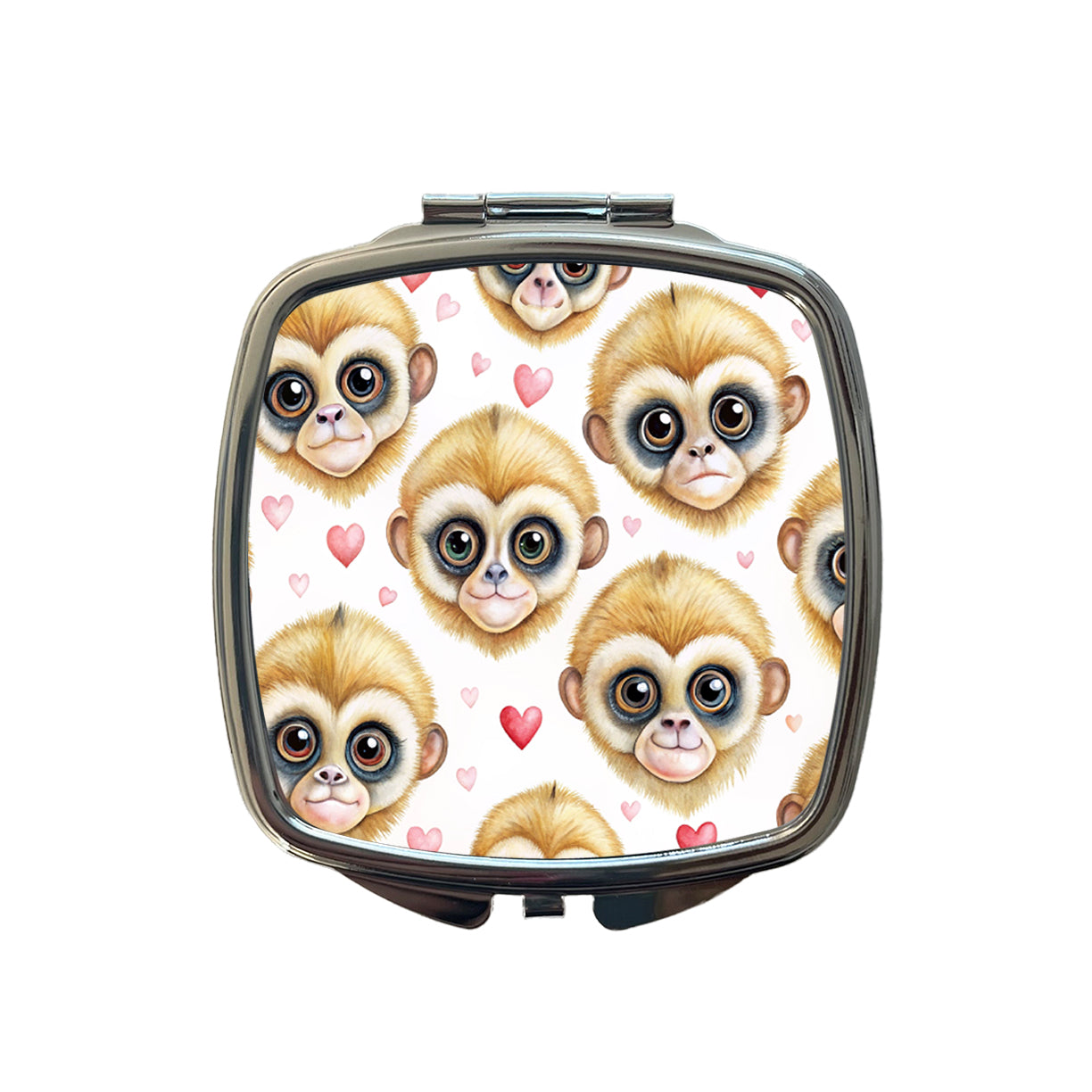 Cute Gibbons Faces Hearts Small Travel Purse Handbag Pocket Makeup Compact Mirror
