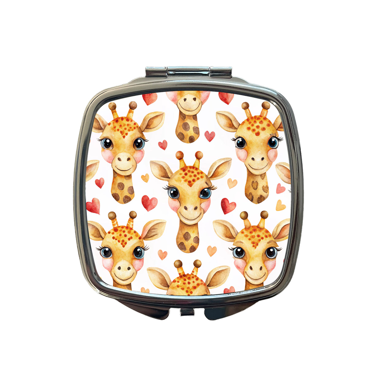 Cute Giraffe Faces Hearts Small Travel Purse Handbag Pocket Makeup Compact Mirror