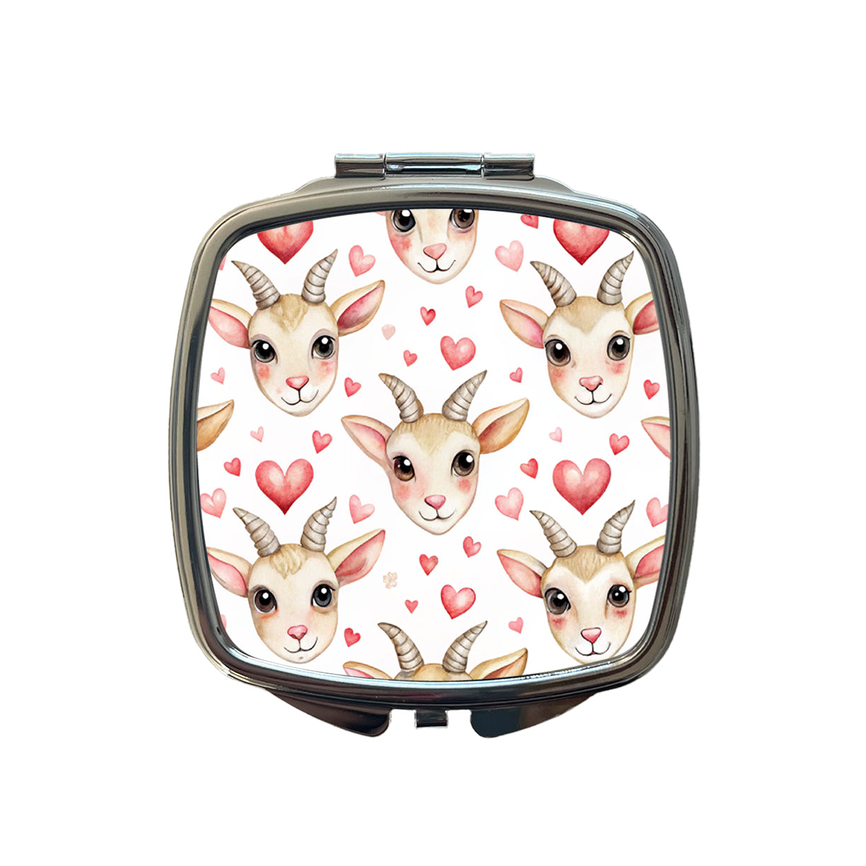 Cute Goat Faces Hearts Watercolor Small Travel Purse Handbag Pocket Makeup Compact Mirror