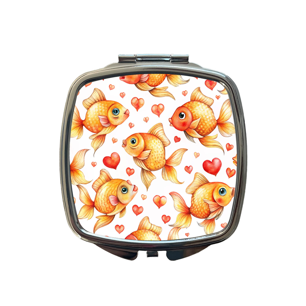 Cute Gold Fish Hearts Watercolor Small Travel Purse Handbag Pocket Makeup Compact Mirror