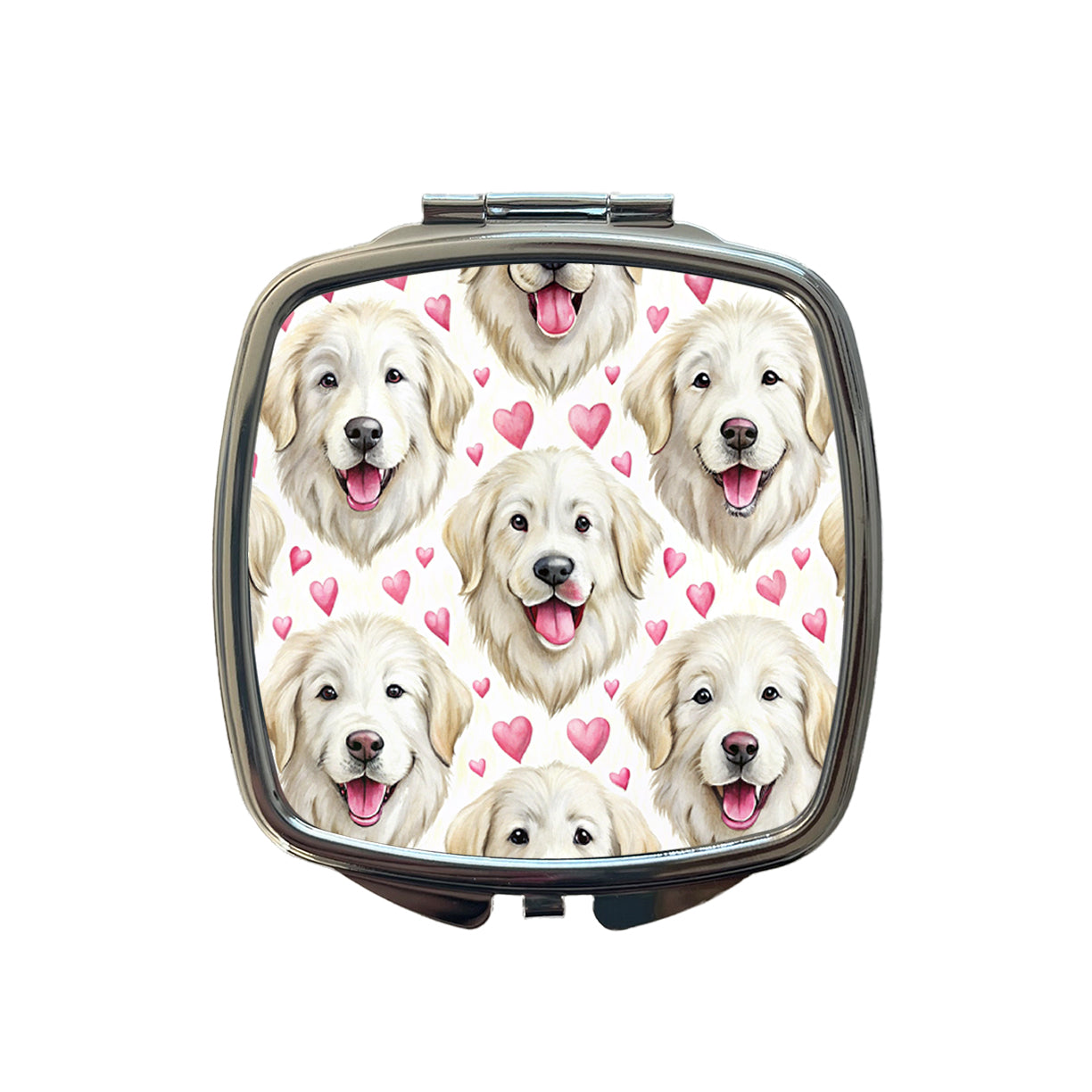 Cute Great Pyrenees Dog Faces Hearts Small Travel Purse Handbag Pocket Makeup Compact Mirror
