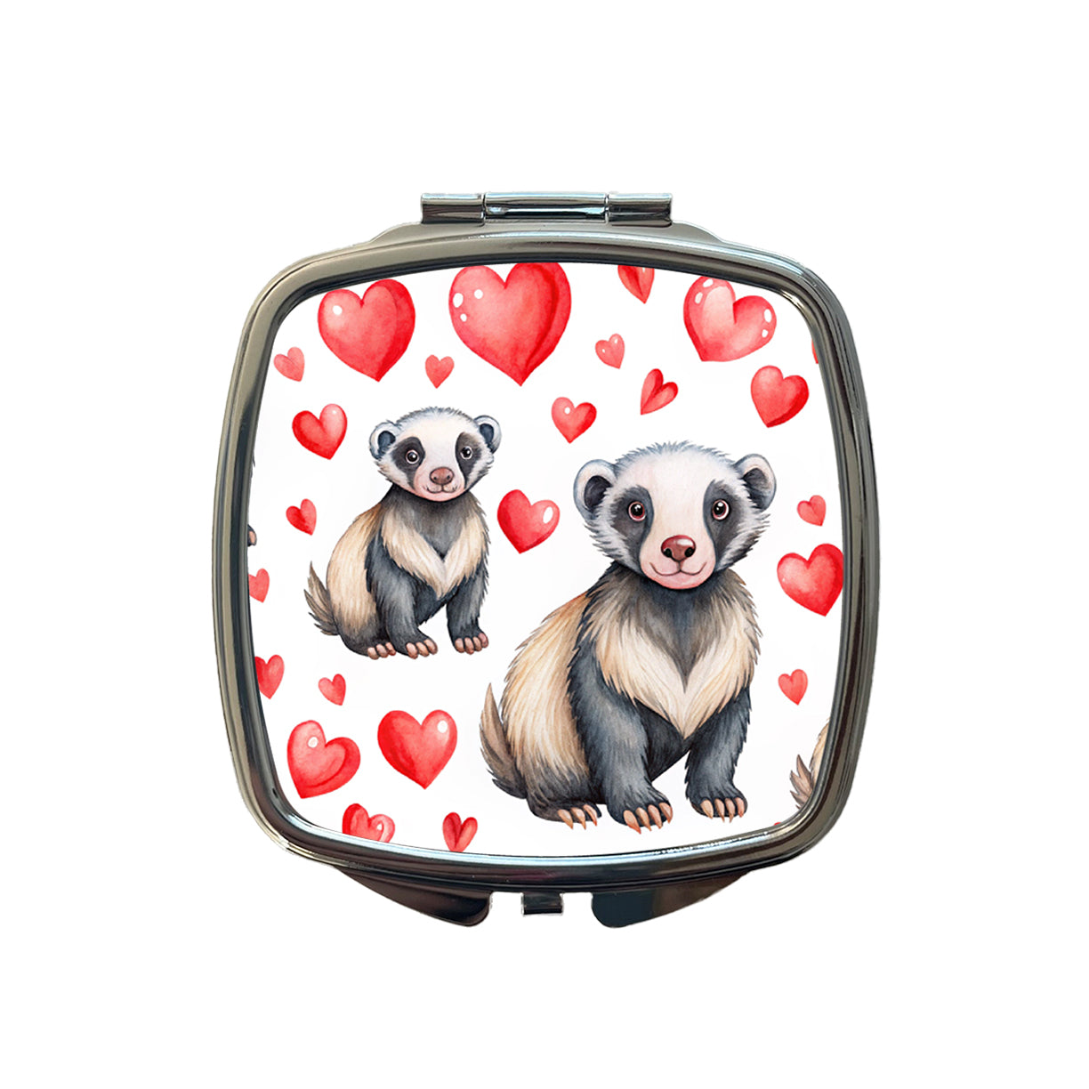 Cute Honey Badger Hearts Watercolor Small Travel Purse Handbag Pocket Makeup Compact Mirror