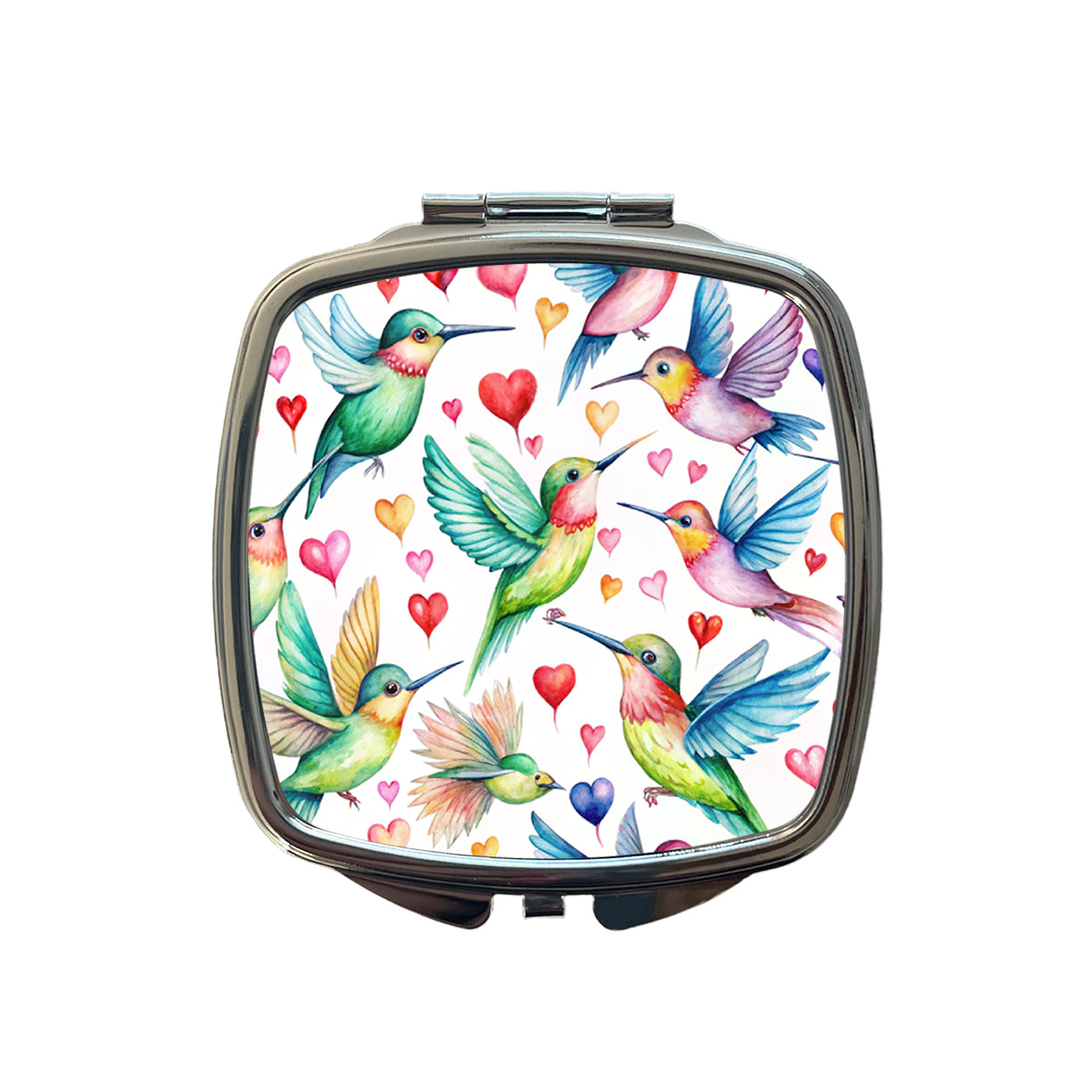 Cute Hummingbirds Hearts Watercolor Small Travel Purse Handbag Pocket Makeup Compact Mirror
