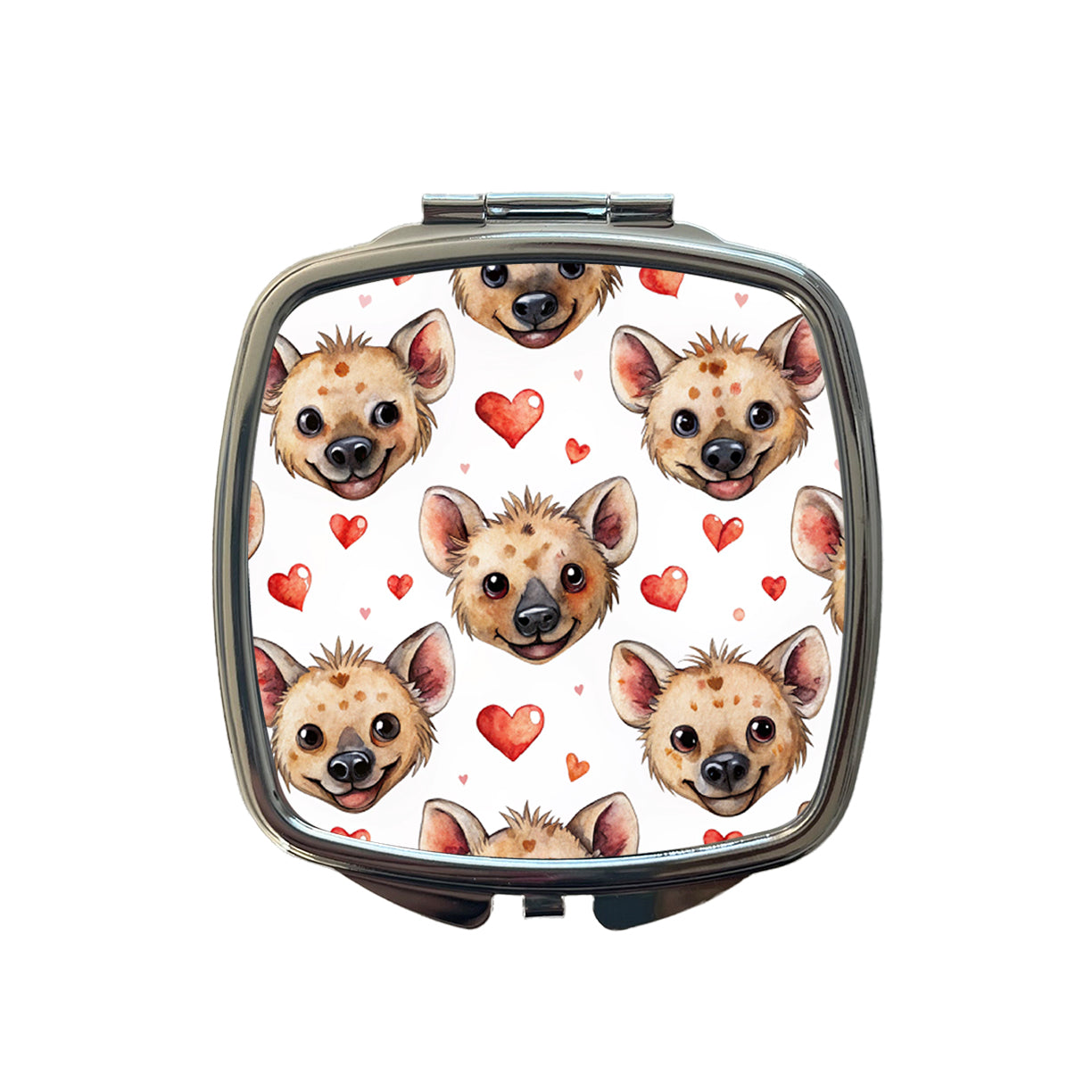 Cute Hyenas Faces Hearts Watercolor Small Travel Purse Handbag Pocket Makeup Compact Mirror