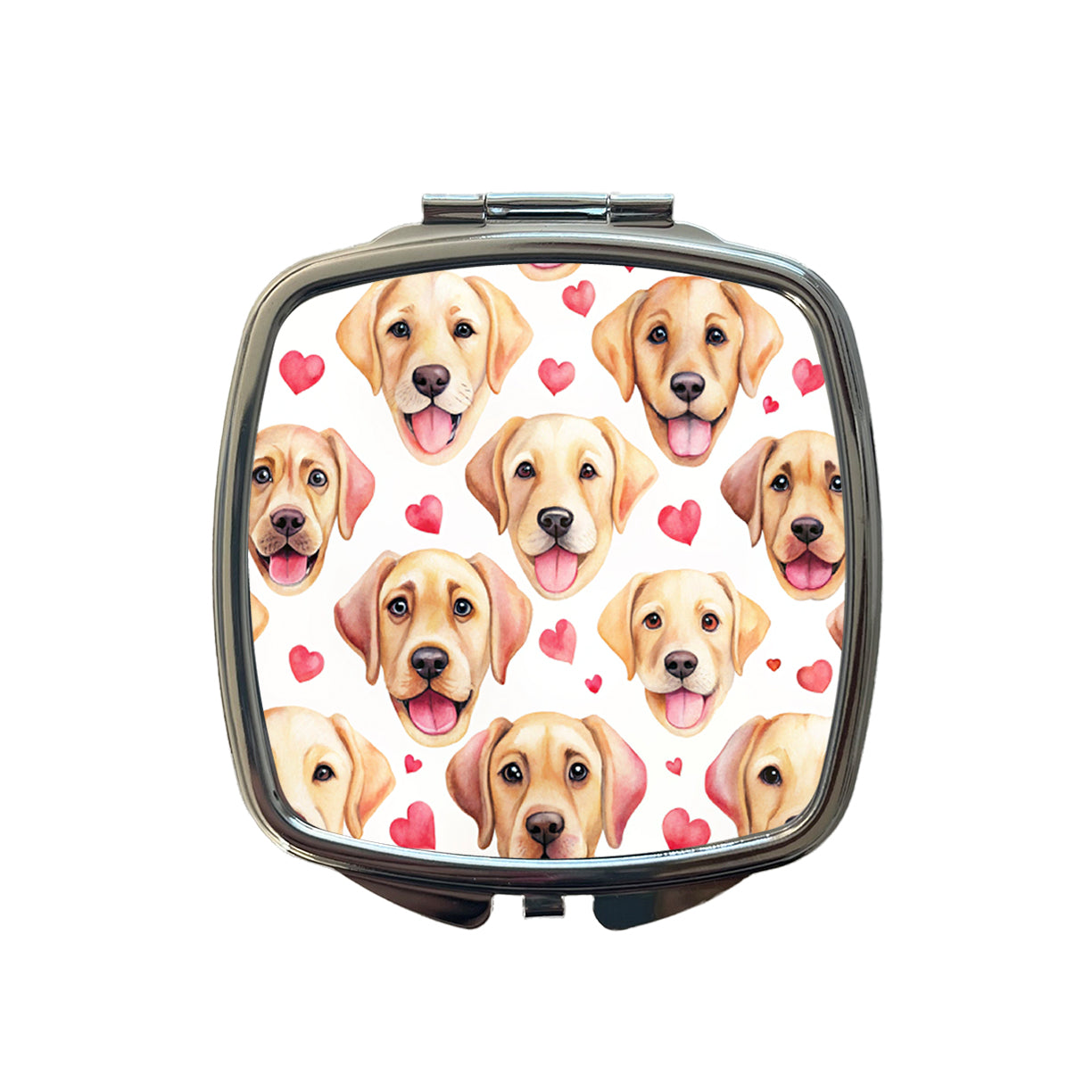 Cute Labrador Retriever Dog Faces Hearts Small Travel Purse Handbag Pocket Makeup Compact Mirror