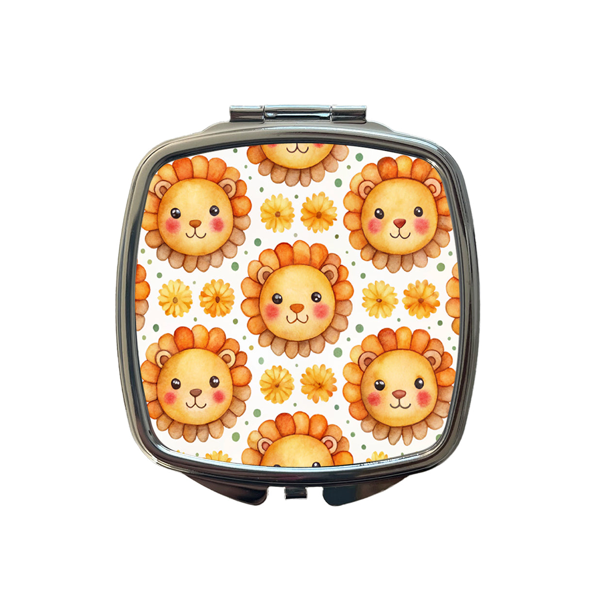 Cute Lion Faces Watercolor Small Travel Purse Handbag Pocket Makeup Compact Mirror