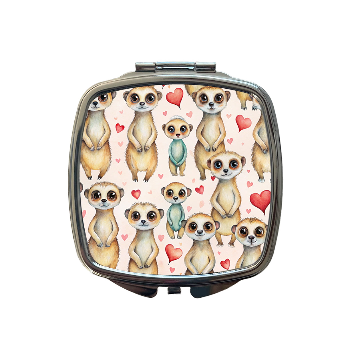 Cute Meerkats Hearts Watercolor Small Travel Purse Handbag Pocket Makeup Compact Mirror