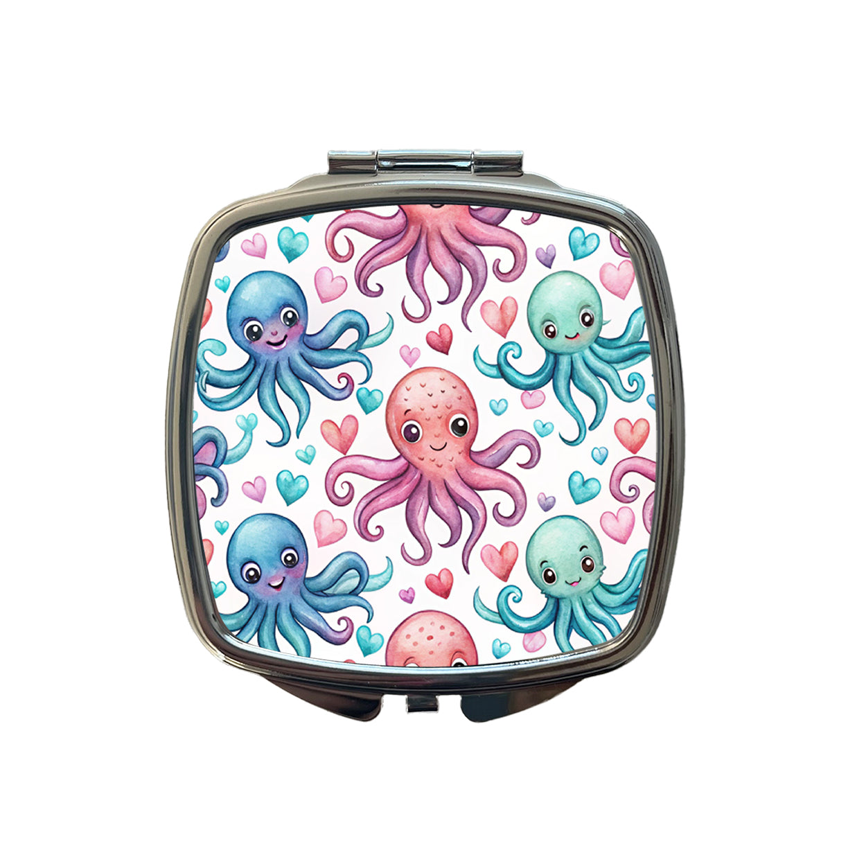 Cute Octopus Hearts Watercolor Small Travel Purse Handbag Pocket Makeup Compact Mirror