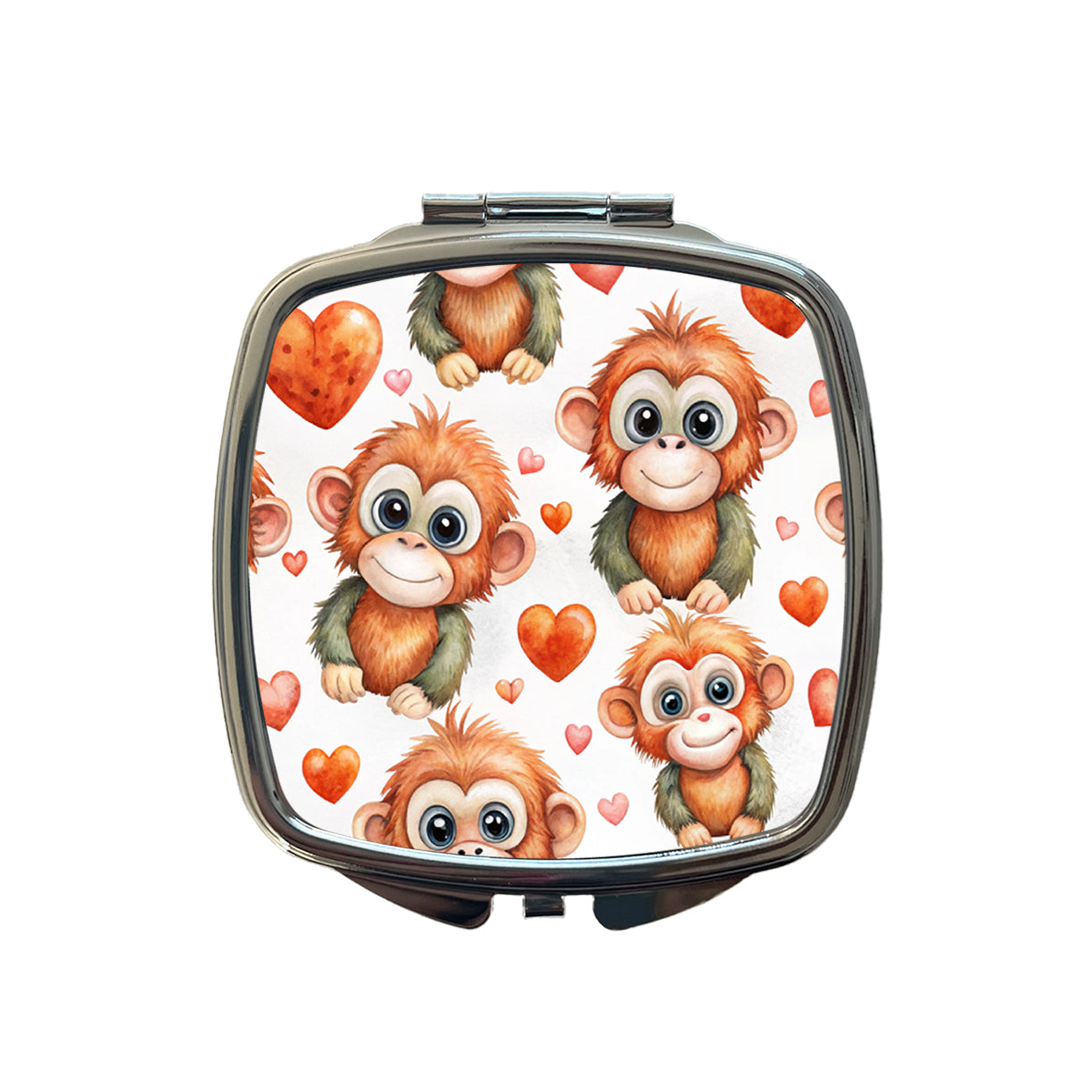 Cute Orangutans Hearts Watercolor Small Travel Purse Handbag Pocket Makeup Compact Mirror