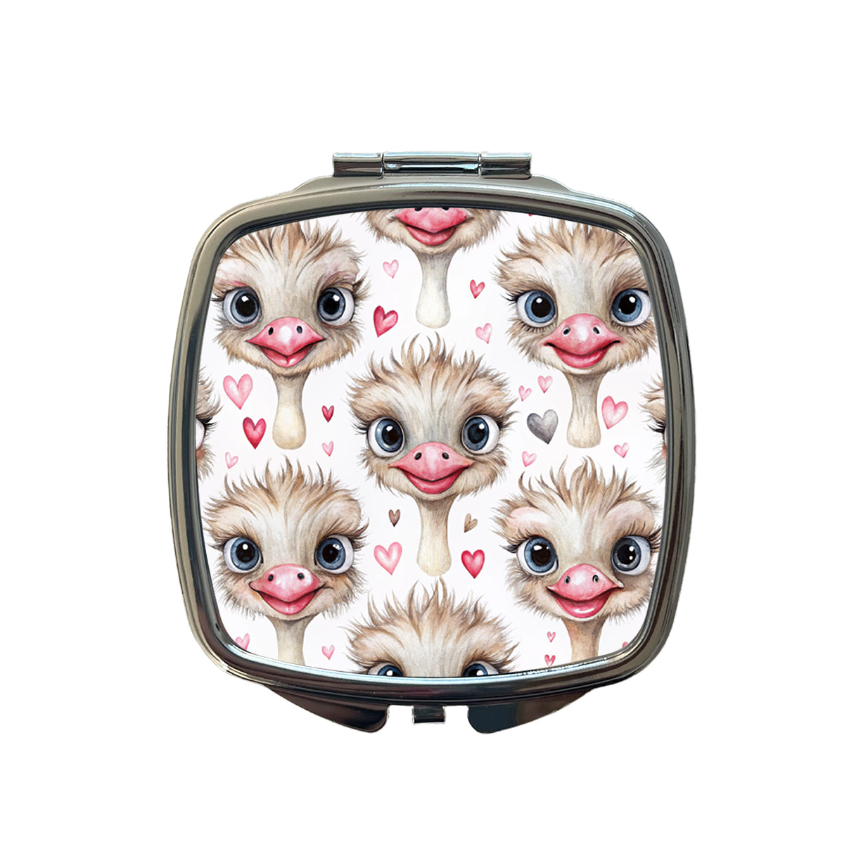 Cute Ostriches Faces Hearts Small Travel Purse Handbag Pocket Makeup Compact Mirror