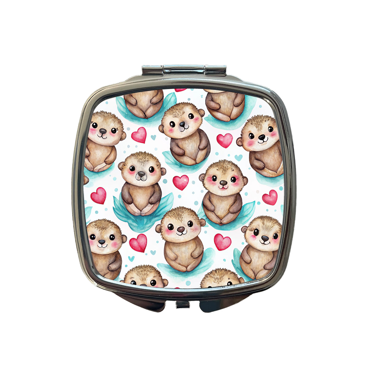 Cute Otters Hearts Watercolor Small Travel Purse Handbag Pocket Makeup Compact Mirror