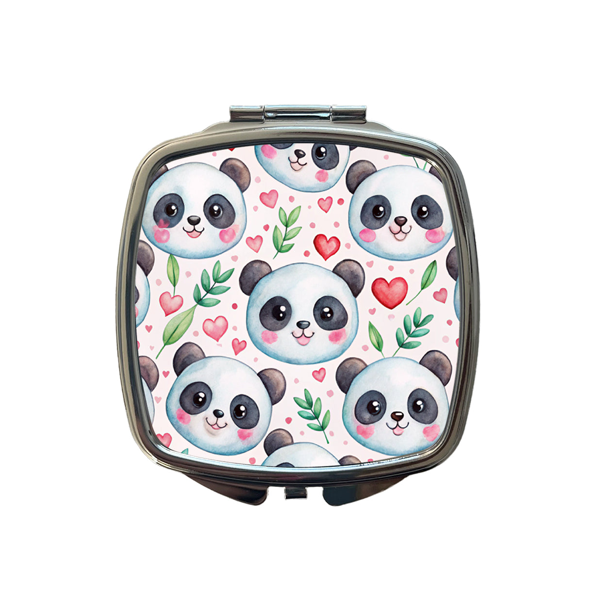 Cute Panda Faces Hearts Watercolor Small Travel Purse Handbag Pocket Makeup Compact Mirror