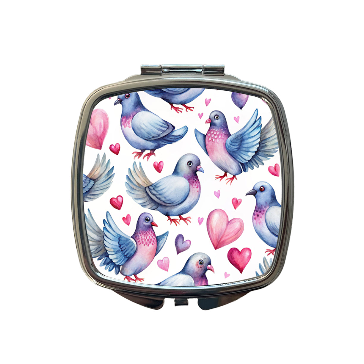 Cute Pigeons Hearts Watercolor Small Travel Purse Handbag Pocket Makeup Compact Mirror