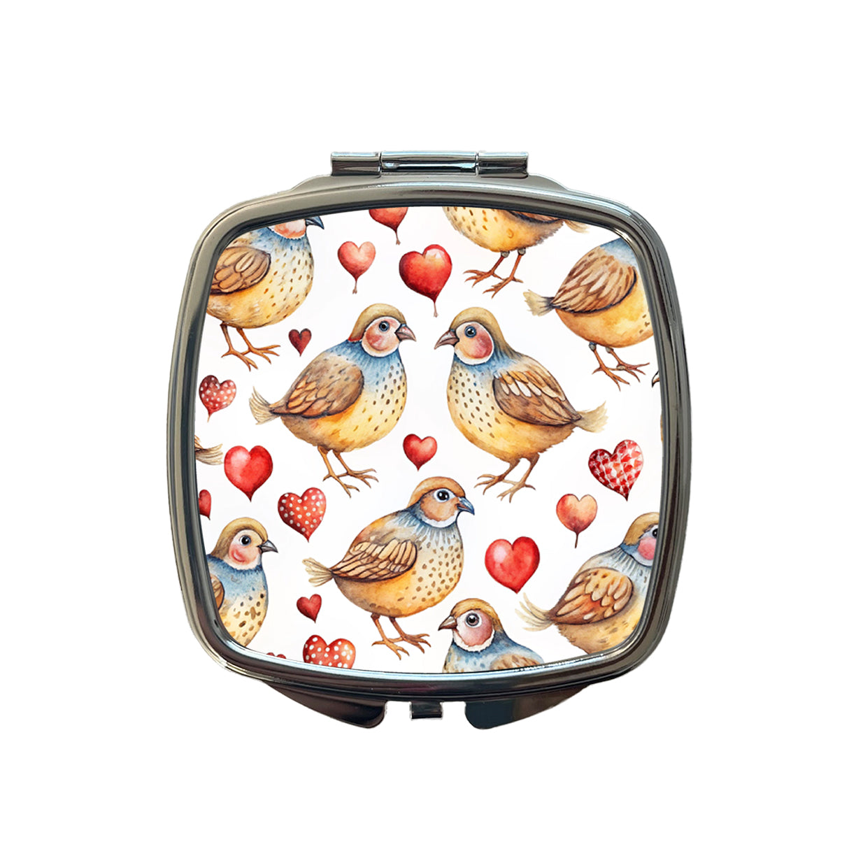 Cute Quails Hearts Watercolor Small Travel Purse Handbag Pocket Makeup Compact Mirror