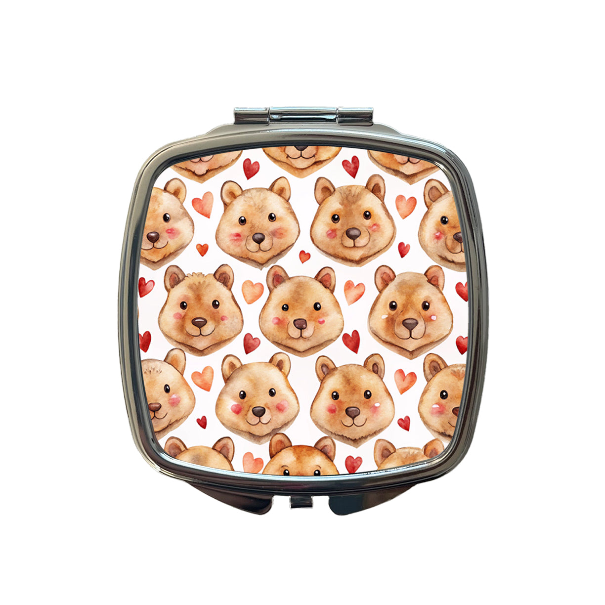 Cute Quokka Faces Hearts Watercolor Small Travel Purse Handbag Pocket Makeup Compact Mirror