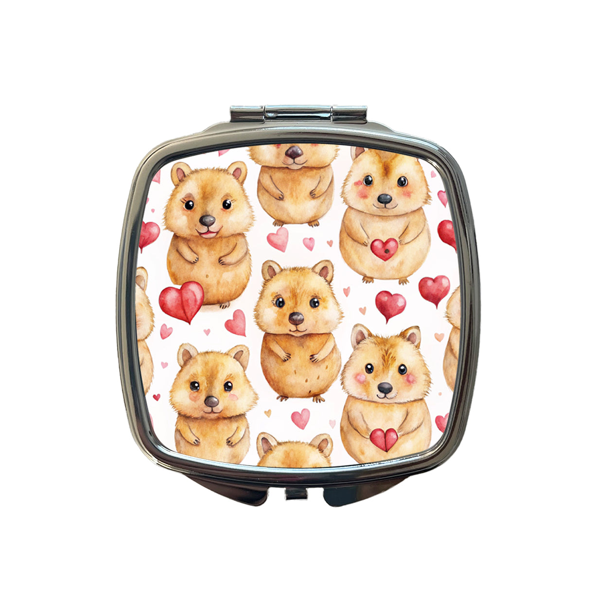 Cute Quokkas Hearts Watercolor Small Travel Purse Handbag Pocket Makeup Compact Mirror