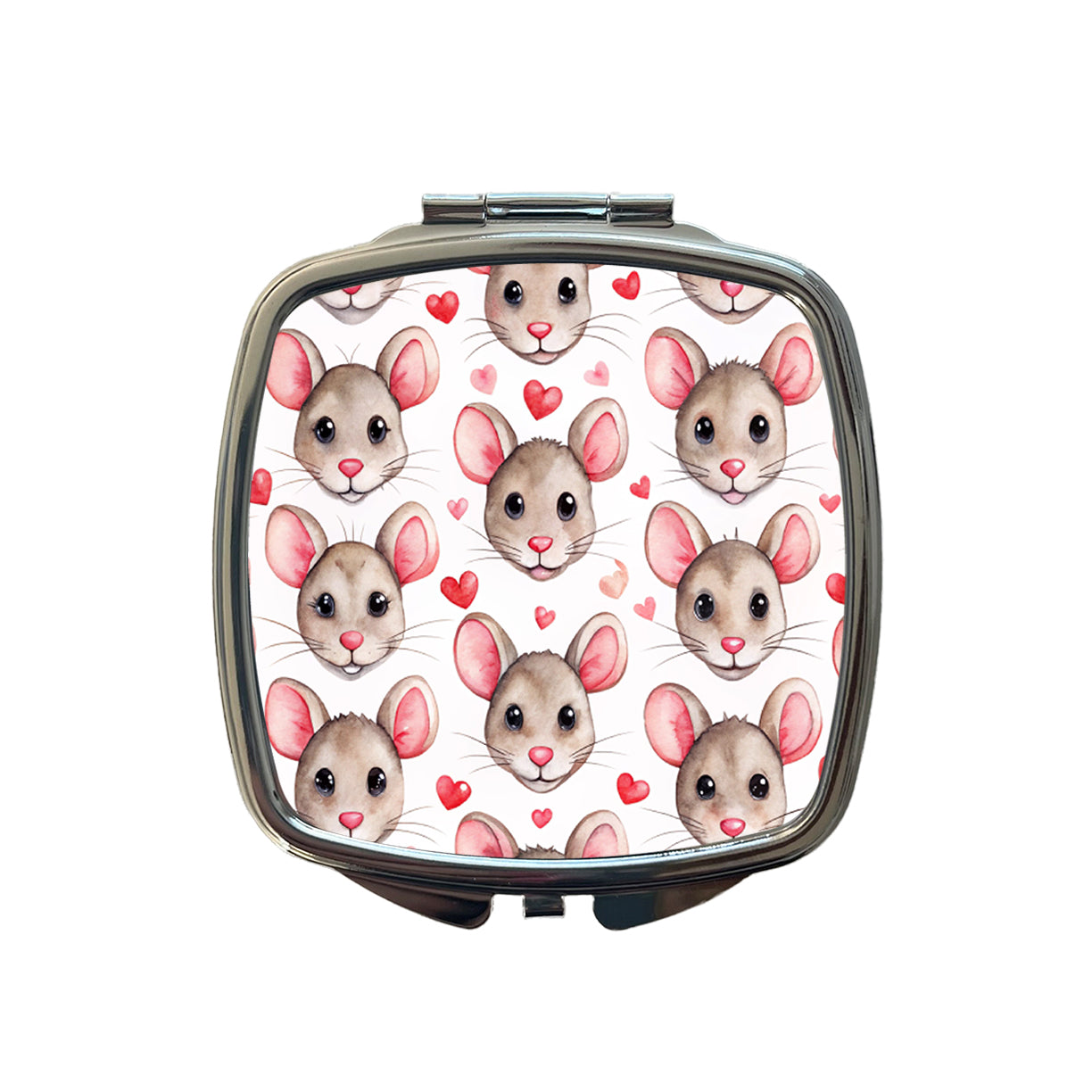 Cute Rat Faces Hearts Watercolor Small Travel Purse Handbag Pocket Makeup Compact Mirror