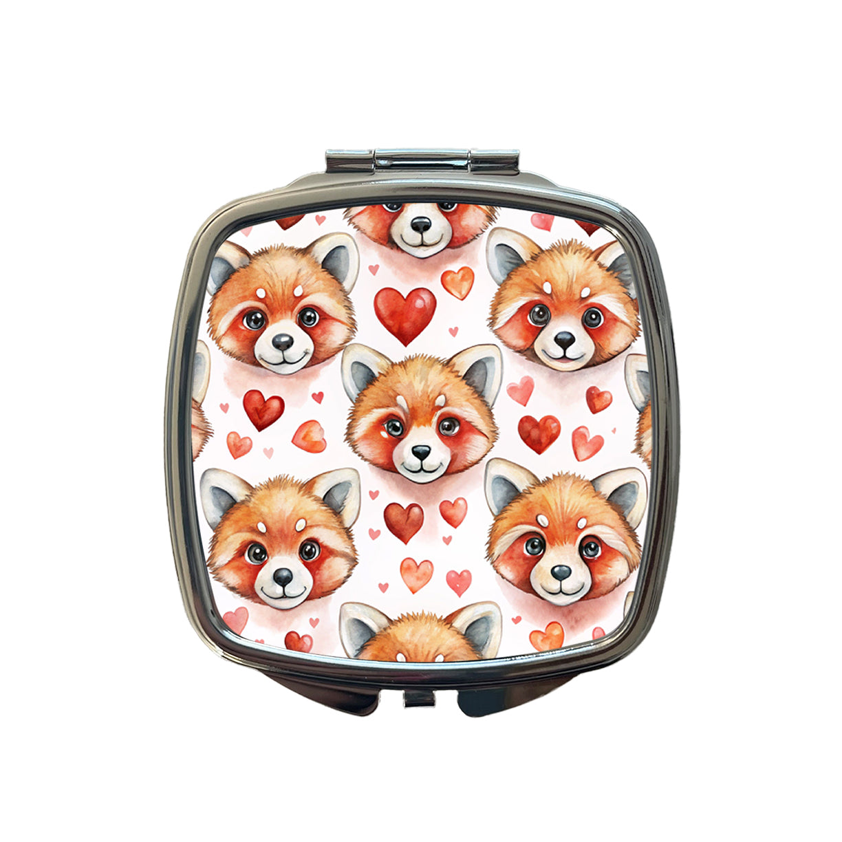 Cute Red Panda Faces Hearts Small Travel Purse Handbag Pocket Makeup Compact Mirror