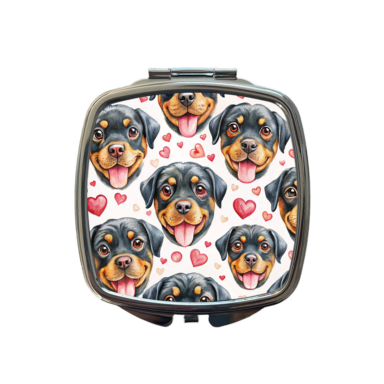 Cute Rottweiler Dog Faces Hearts Small Travel Purse Handbag Pocket Makeup Compact Mirror