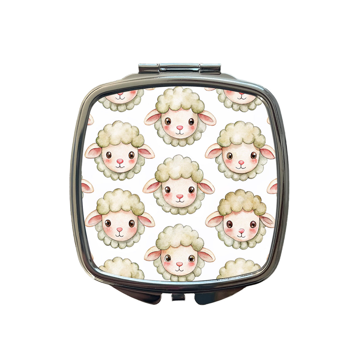 Cute Sheep Faces Watercolor Small Travel Purse Handbag Pocket Makeup Compact Mirror