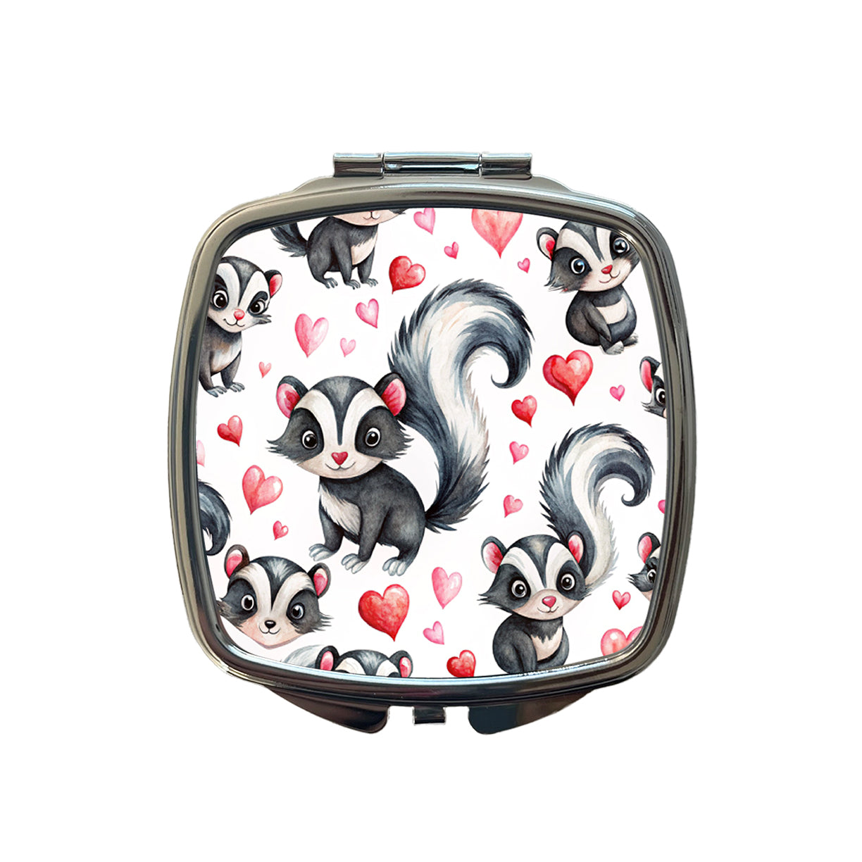 Cute Skunks Hearts Watercolor Small Travel Purse Handbag Pocket Makeup Compact Mirror