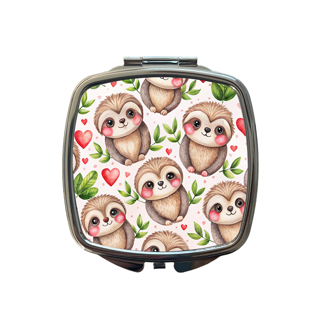 Cute Sloths Hearts Watercolor Small Travel Purse Handbag Pocket Makeup Compact Mirror
