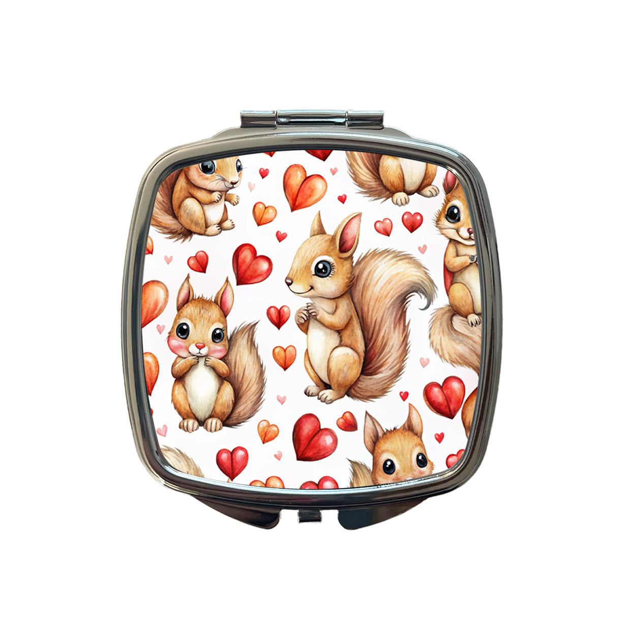 Cute Squirrels Hearts Watercolor Small Travel Purse Handbag Pocket Makeup Compact Mirror