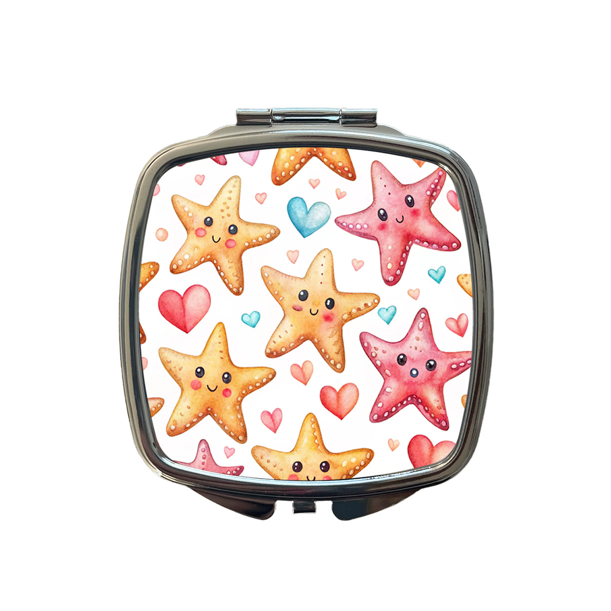Cute Starfish Hearts Watercolor Small Travel Purse Handbag Pocket Makeup Compact Mirror