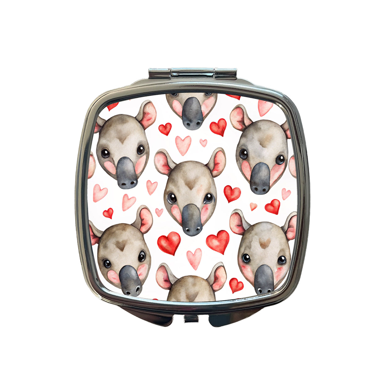 Cute Tapir Faces Hearts Watercolor Small Travel Purse Handbag Pocket Makeup Compact Mirror