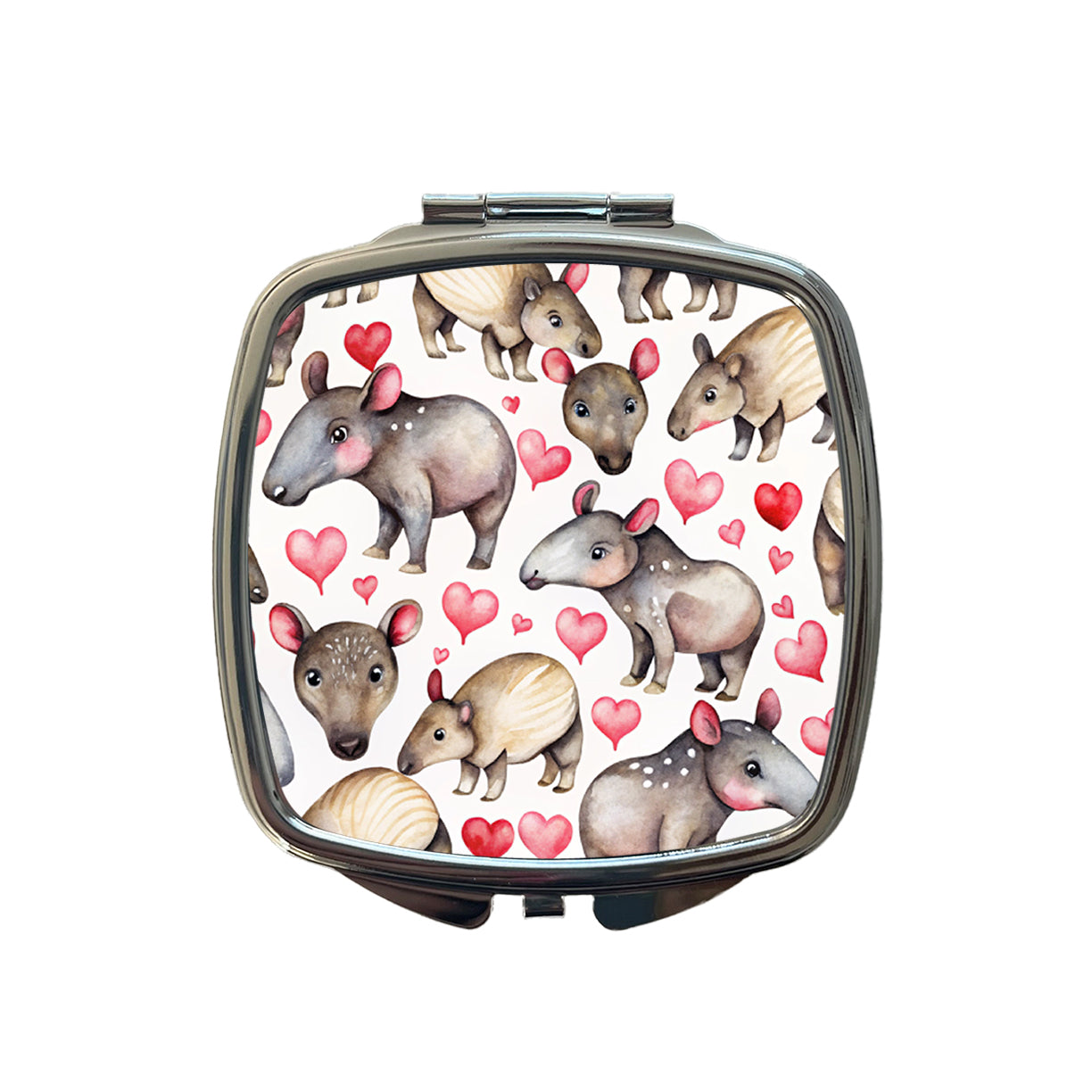 Cute Tapirs Hearts Watercolor Small Travel Purse Handbag Pocket Makeup Compact Mirror