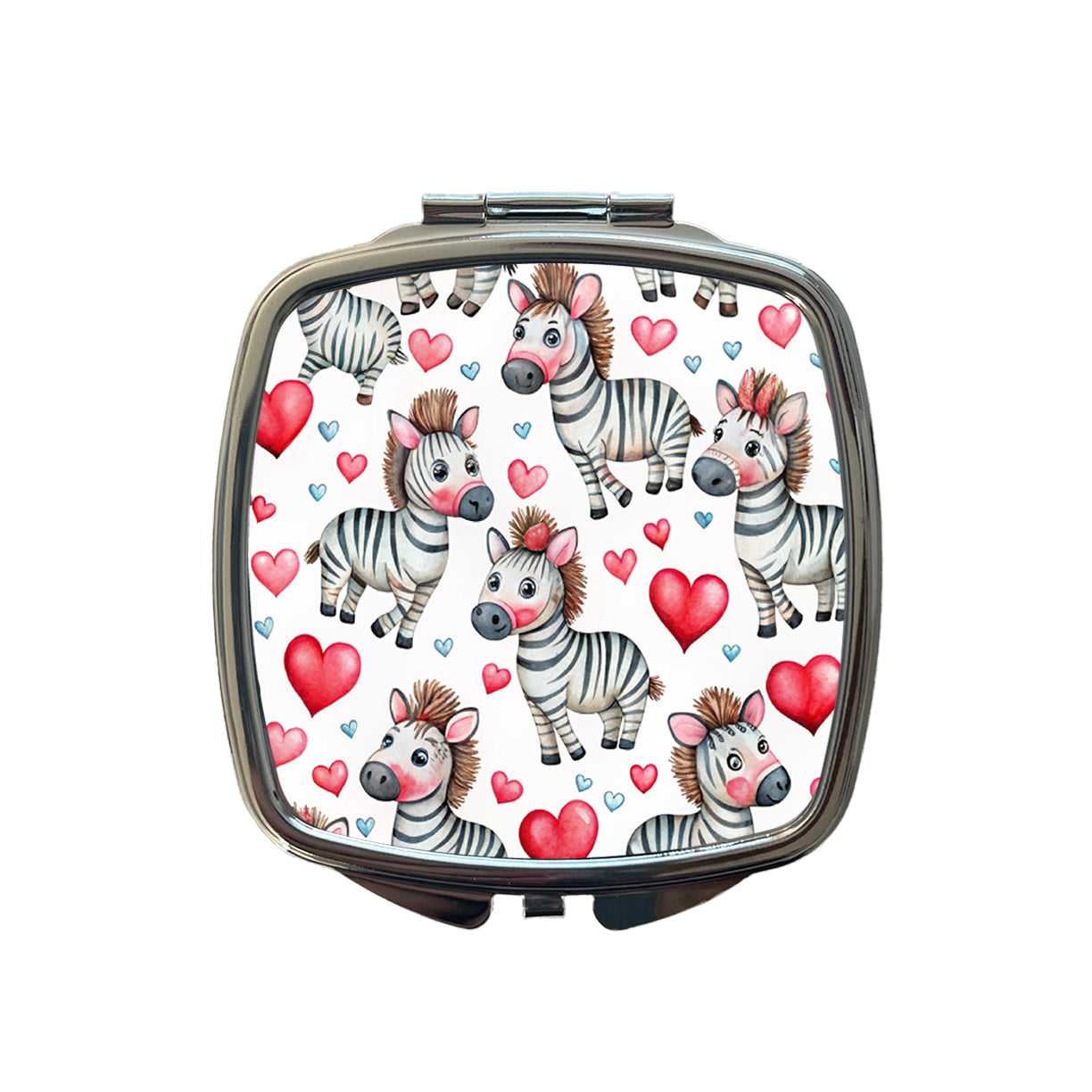 Cute Zebras Hearts Watercolor Small Travel Purse Handbag Pocket Makeup Compact Mirror