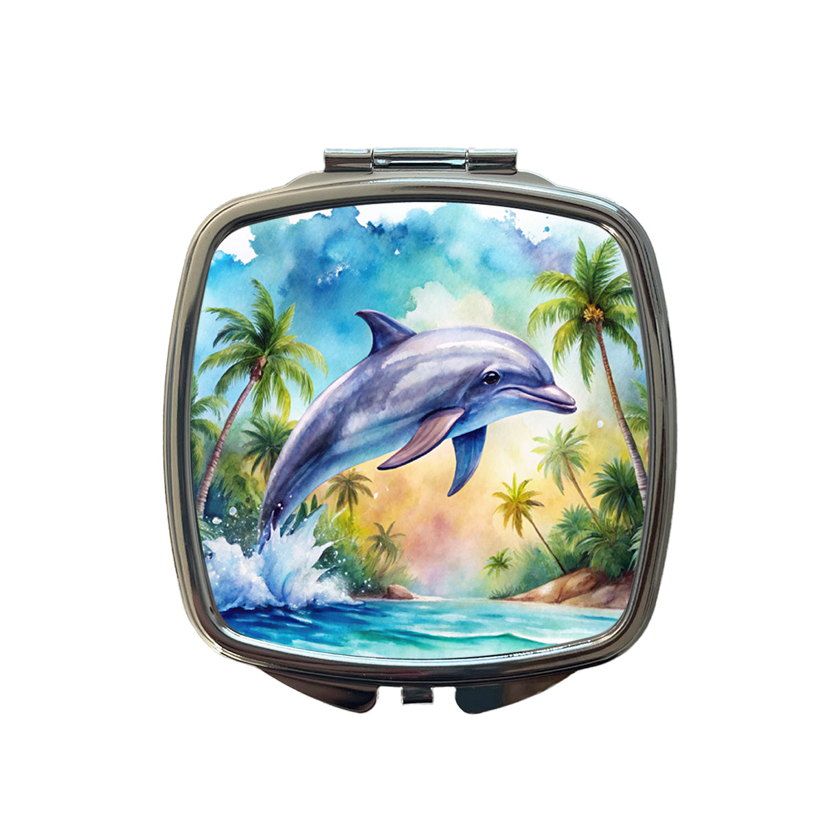 Dolphin Tropical Watercolor Design Small Travel Purse Handbag Pocket Makeup Compact Mirror