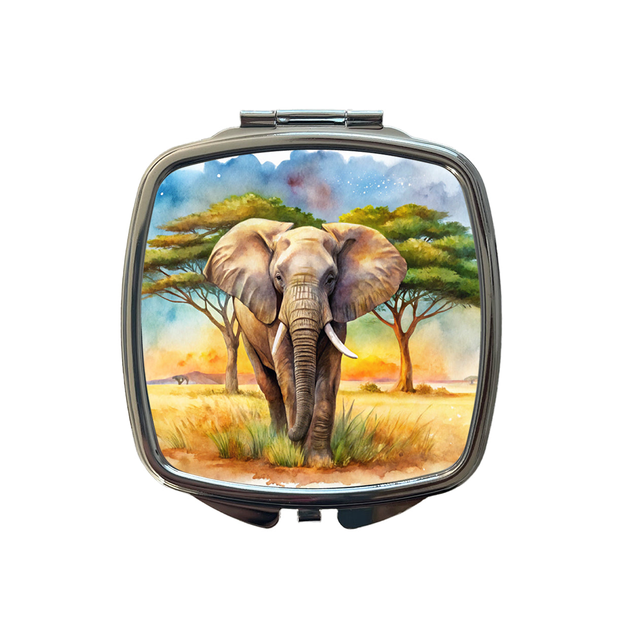 Elephant African Plain Watercolor Design Small Travel Purse Handbag Pocket Makeup Compact Mirror