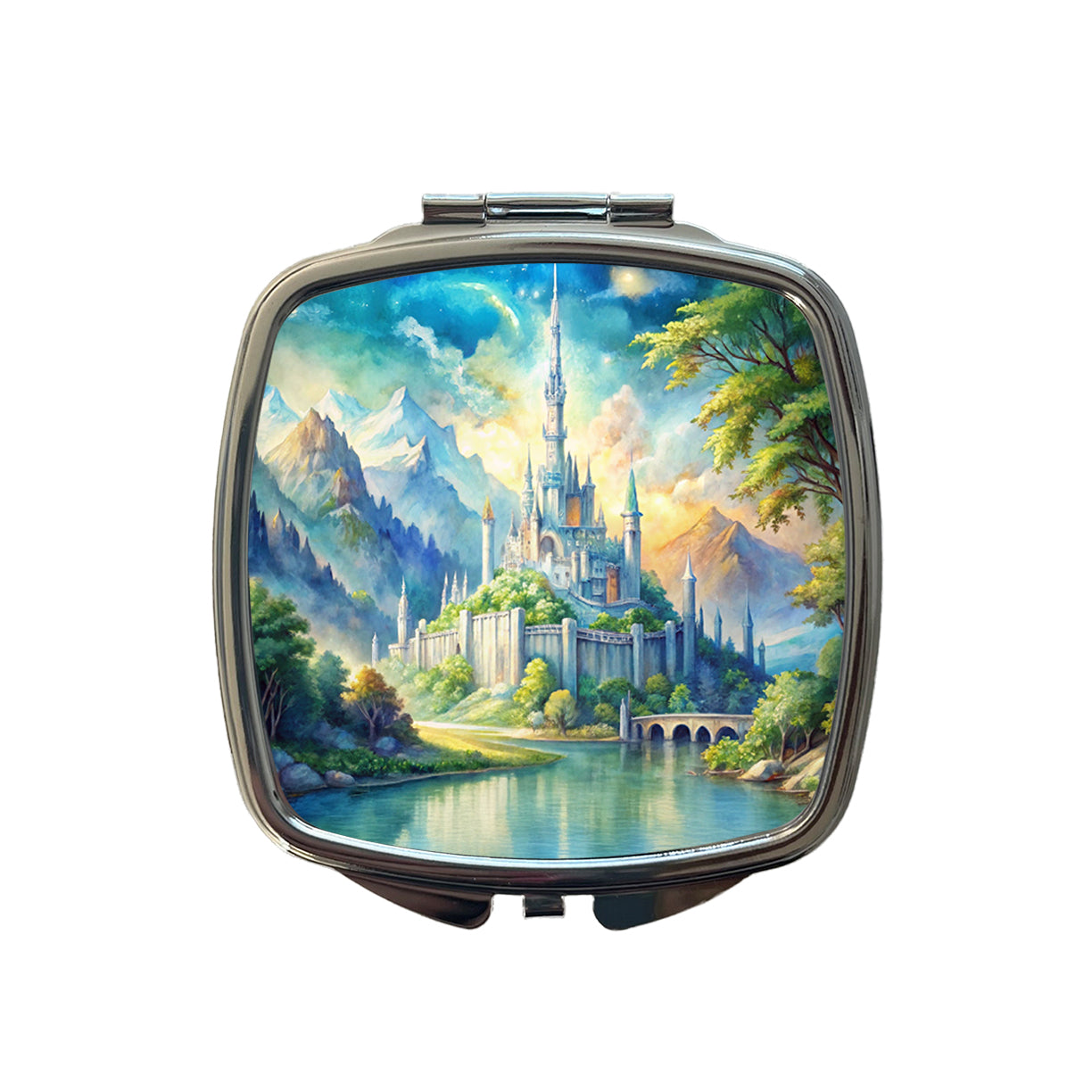 Elves Fantasy Kingdom Watercolor Design Small Travel Purse Handbag Pocket Makeup Compact Mirror
