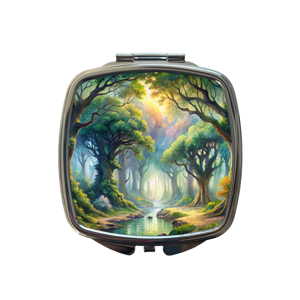 Elvish Elves Forest Fantasy Watercolor Design Small Travel Purse Handbag Pocket Makeup Compact Mirror